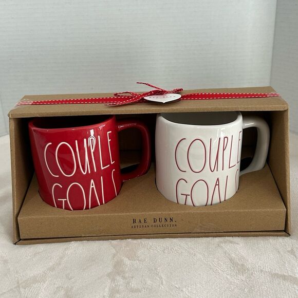 Rae Dunn Artisan Collection by Magenta Set of 2 “Couple Goals” Ceramic Mugs. NEW - Picture 5 of 7